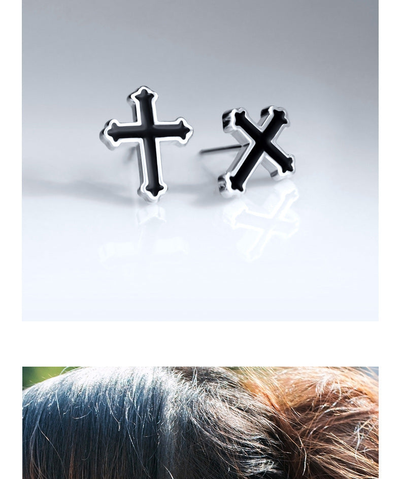 1 Pair Hip-hop Simple Style Cross Epoxy Copper Ear Studs