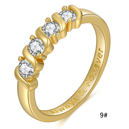 European And American Simple Style New Ring Zircon Ring Female Copper Plated 18k Gold Jewelry Spot