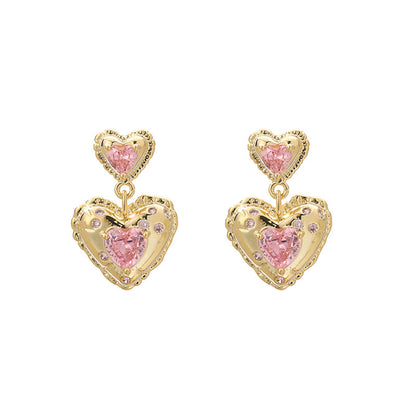 1 Pair Sweet Simple Style Heart Shape Plating Inlay Copper Rhinestones Drop Earrings