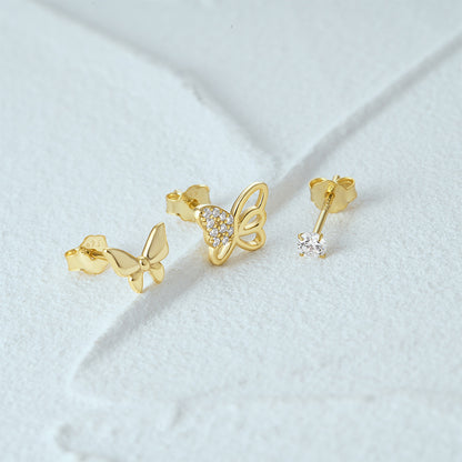 1 Set Simple Style Star Butterfly Plating Sterling Silver Ear Studs