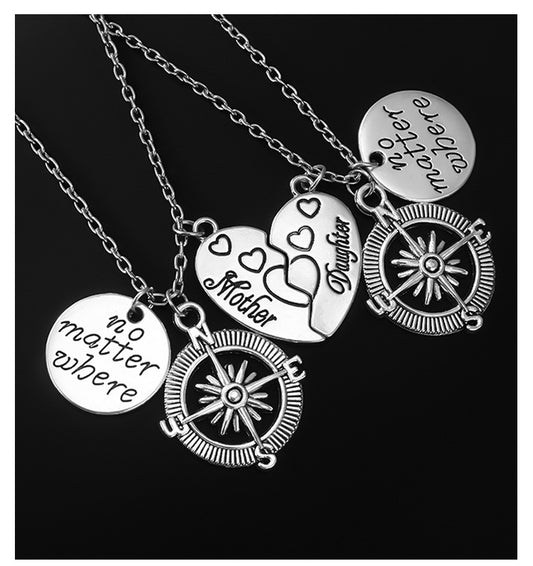 Fashion Necklace Love Stitching Alloy Compass Drop Oil Pendant Necklace