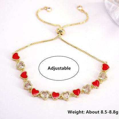 Fashion Colorful Oil Heart-shaped Female Zircon Adjustable Copper Bracelet