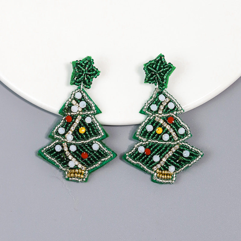 1 Pair Cute Christmas Tree Crutch Snowflake Plastic Drop Earrings