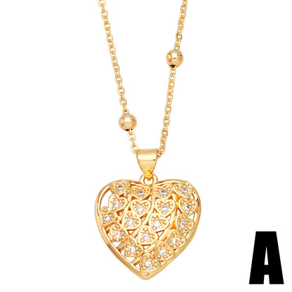 New Heart-shaped Copper Gold-plated Inlaid Zircon Necklace