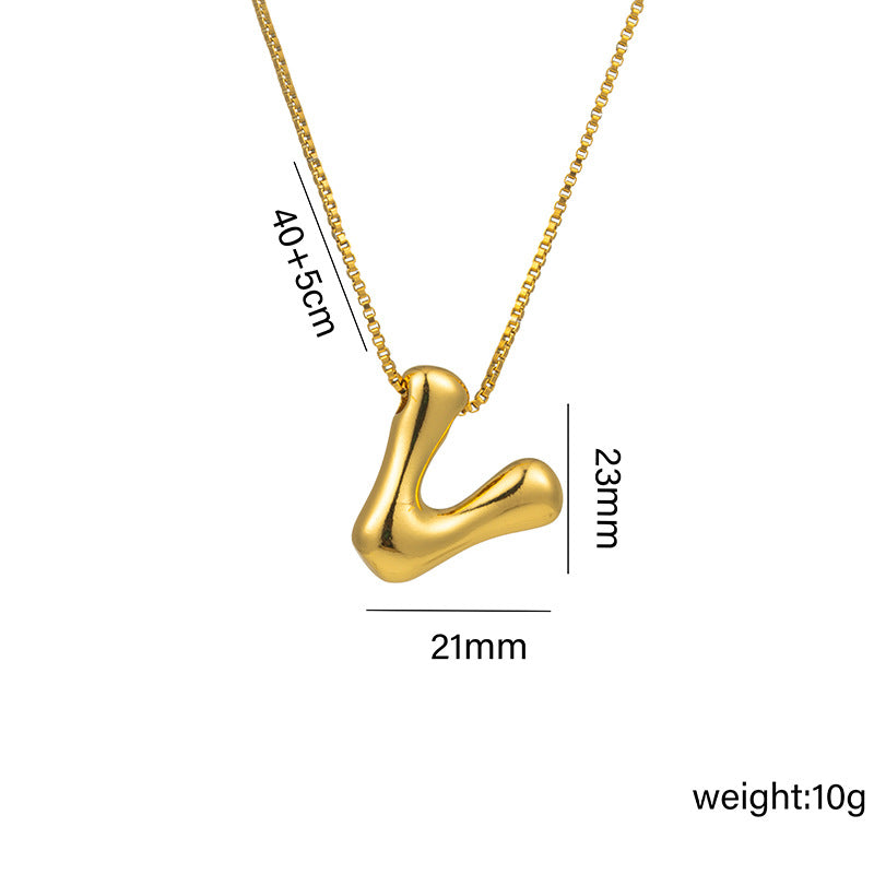 Letter Text Number Titanium Steel 18K Gold Plated Necklaces