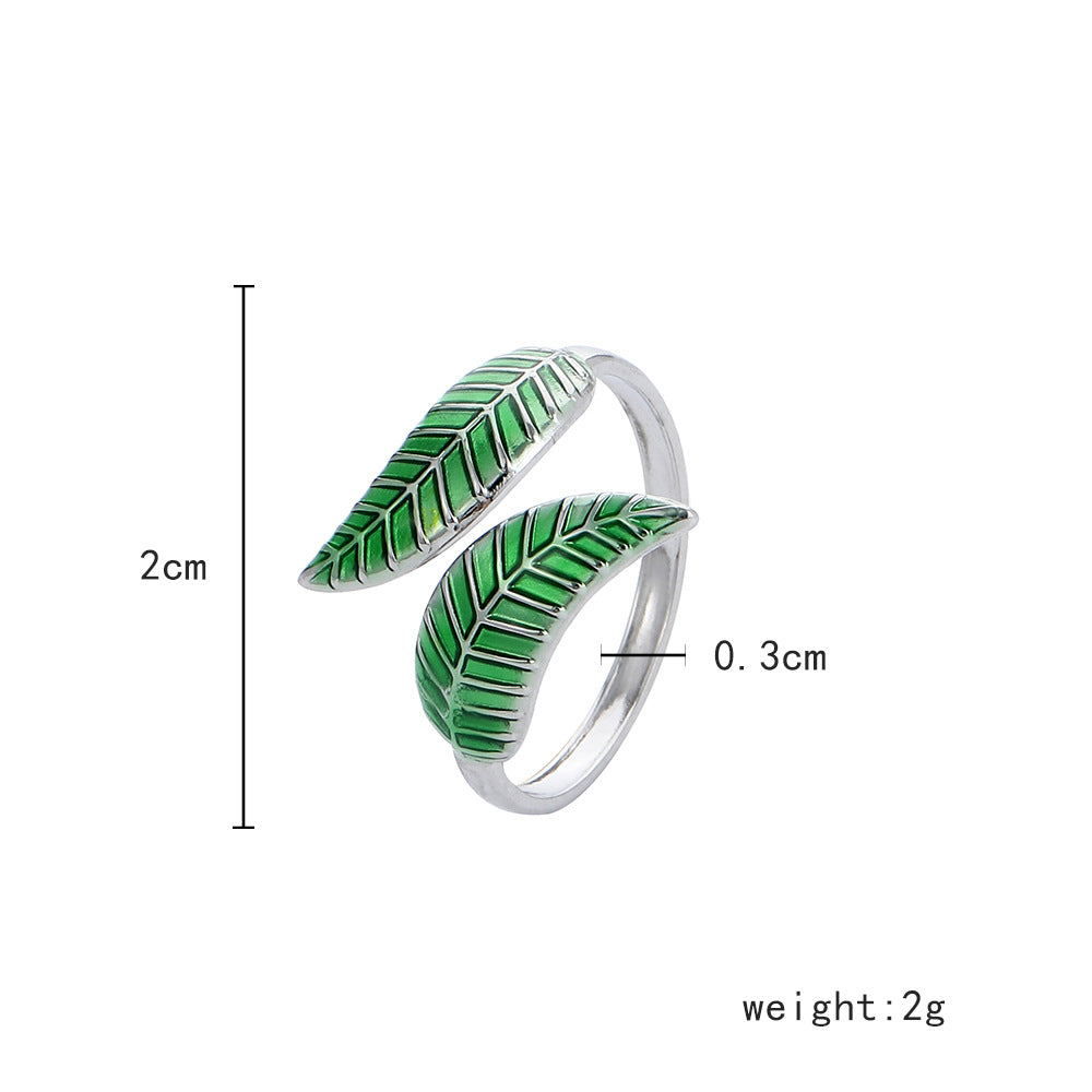 Fashion Leaf Stainless Steel Plating Open Ring 1 Piece