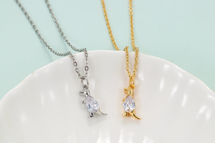 Fashion Small Dinosaur Copper Inlaid Zircon Pendant O-word Chain Clavicle Chain