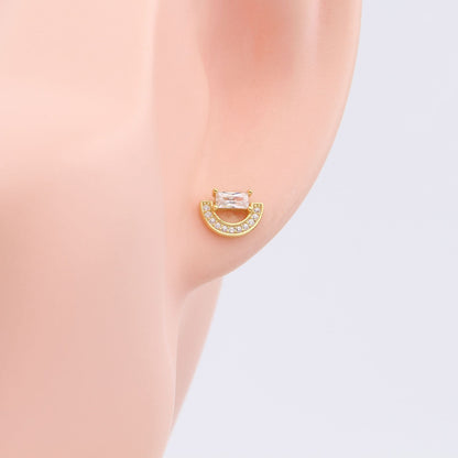 1 Pair Ins Style Semicircle Rectangle Sterling Silver Plating Inlay Zircon White Gold Plated Gold Plated Ear Studs