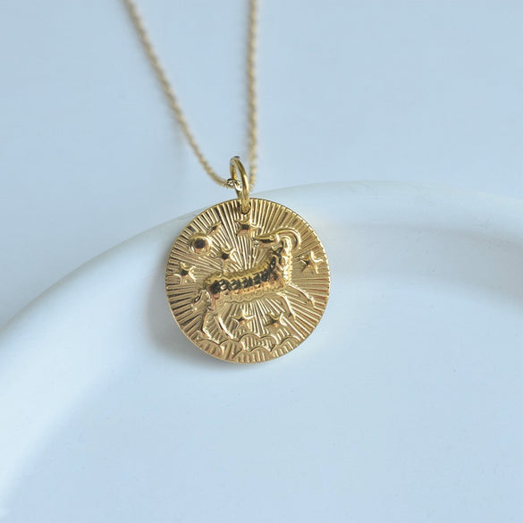 Simple Style Round Constellation Titanium Steel Plating Pendant Necklace