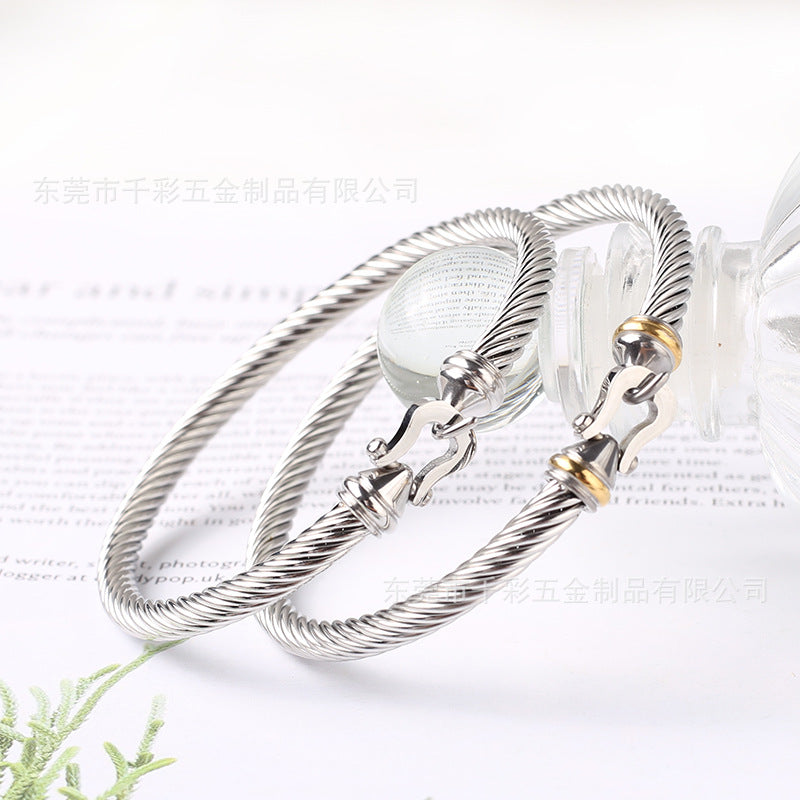 Classic Style Spiral Stripe Stainless Steel Bangle