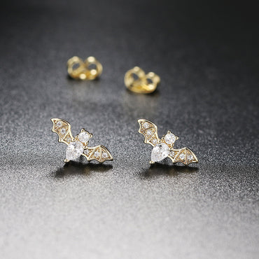 1 Pair Simple Style Bat Inlay Copper Zircon Ear Studs