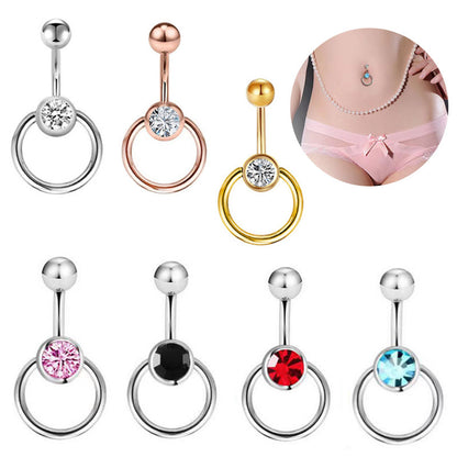 Simple Style Round Stainless Steel Zircon Belly Ring In Bulk