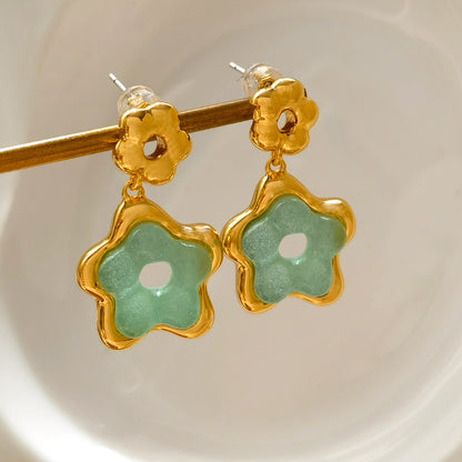 1 Pair Elegant Sweet Flower Plating Resin Copper Drop Earrings