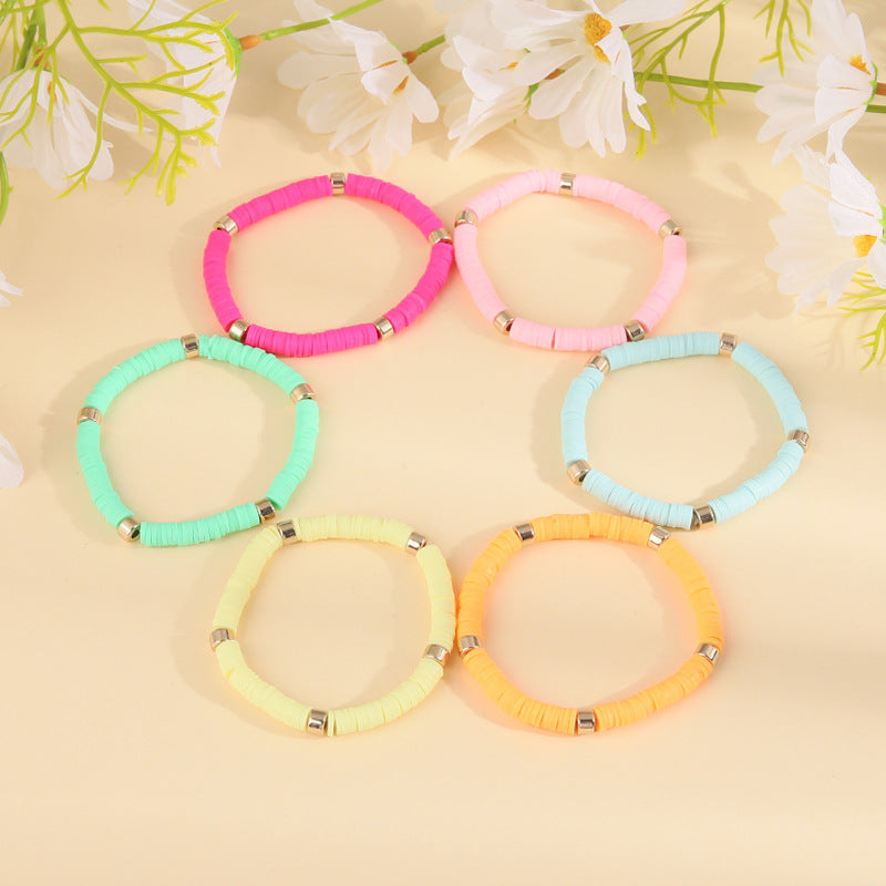 Simple Style Color Block Soft Clay Knitting Women's Bracelets 6 Pieces