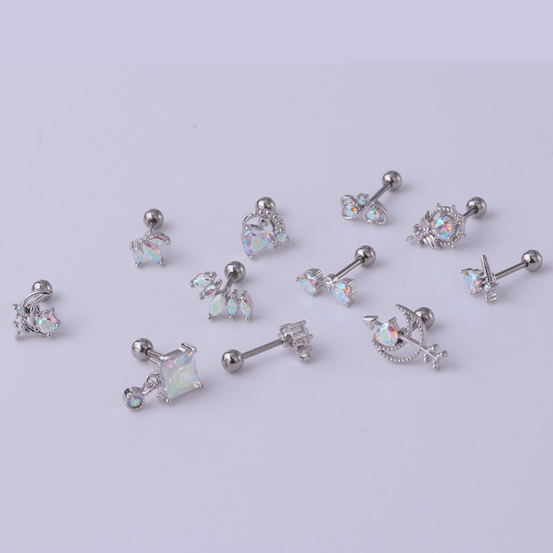 Geometric Plating Metal Artificial Gemstones Earrings Ear Studs