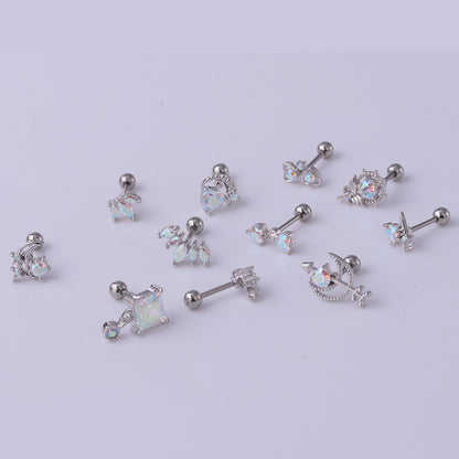 Geometric Plating Metal Artificial Gemstones Earrings Ear Studs