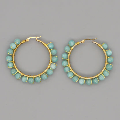 Simple Exaggerated Ethnic Gem Large Hoop Earrings