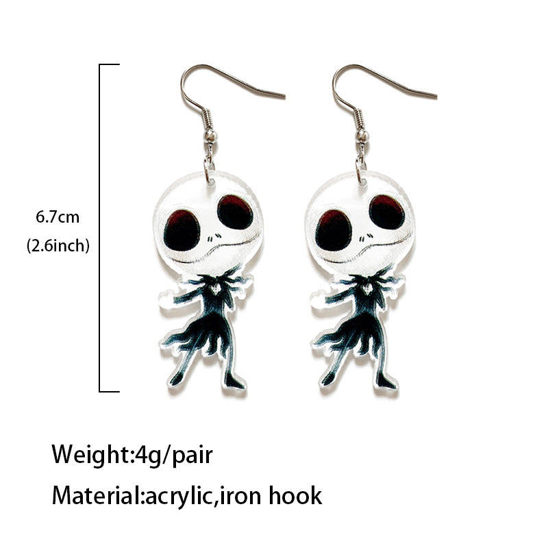 1 Pair Retro Halloween Pattern Skull Arylic Drop Earrings