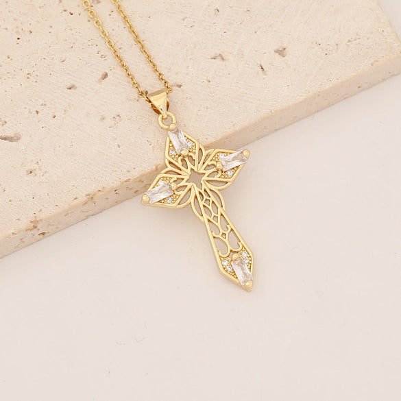 Fashion Cross Copper Zircon Inlay Pendants