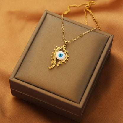 Sweet Eye Titanium Steel Plating Inlay Zircon Pendant Necklace