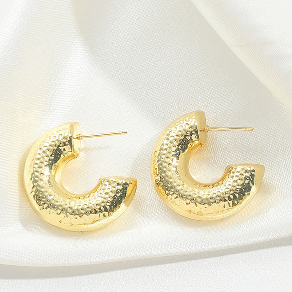 Cross-border hot-selling creative brushed hip-hop style personalized earrings, light luxury, high-end sense of high-quality, Korean earrings, jewelry women