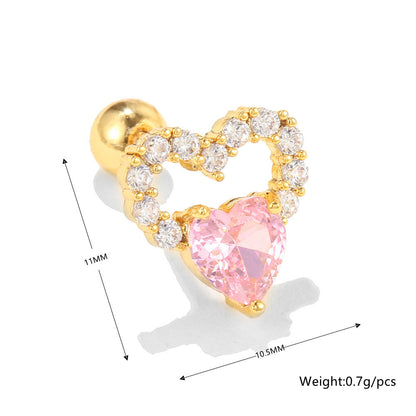 Sweet Heart Shape Copper Inlaid Zircon Drop Earrings Ear Studs 1 Piece