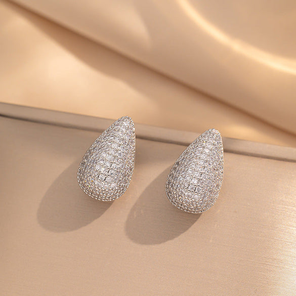 Moderate Luxury Flower Copper Diamond Inlay Stud Earrings