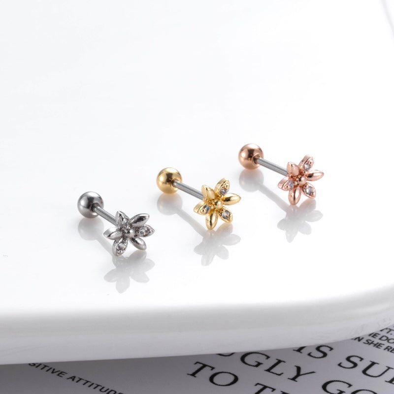 1 Piece Casual Flower Metal Plating Inlay Zircon Ear Studs