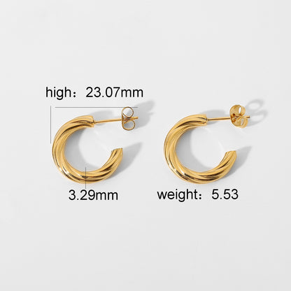 Gold-plated Stainless Steel Twisted C-shaped Hoop Earrings