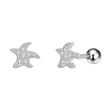 1 Piece Simple Style Star Heart Shape Anchor Inlay Copper Zircon Ear Studs