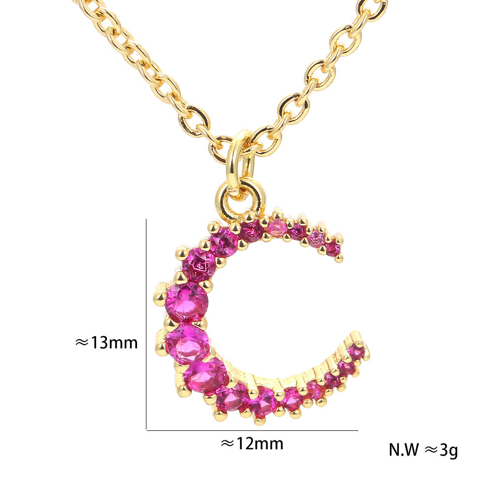 Simple Style C Shape Copper Zircon Pendant Necklace In Bulk