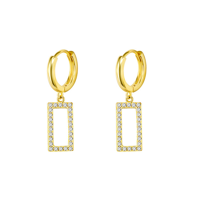 Korea Super Flash Zircon Rectangle Earrings Geometric Fashion Trendy Thin Earring