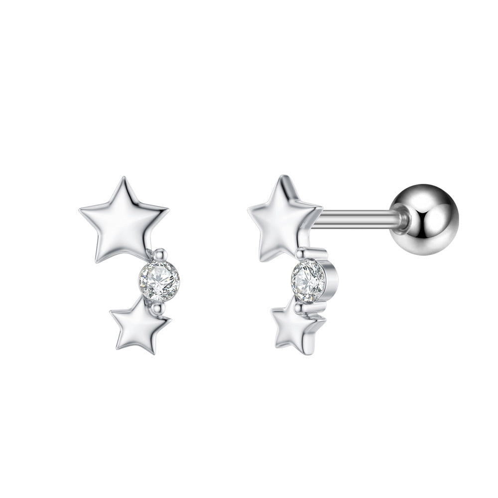 1 Piece Simple Style Star Heart Shape Anchor Inlay Copper Zircon Ear Studs