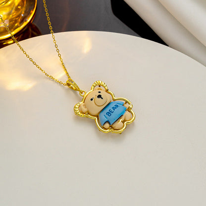 Cartoon Animal Bear Geometric Titanium Steel 18K Gold Plated Necklaces