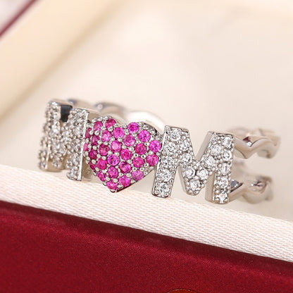 Shiny Letter Heart Shape Copper Inlay Zircon Open Rings