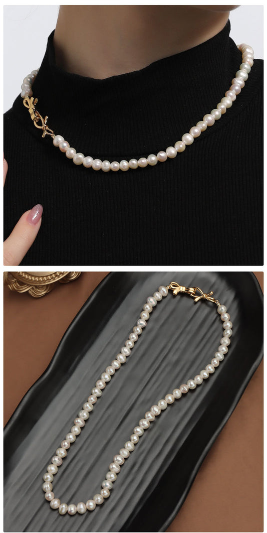 Simple Style Round Pearl Beaded Necklace 1 Piece