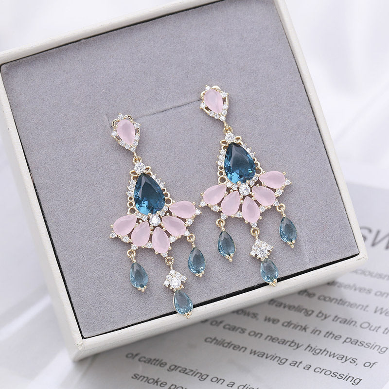 1 Pair Lady Water Droplets Copper Drop Earrings