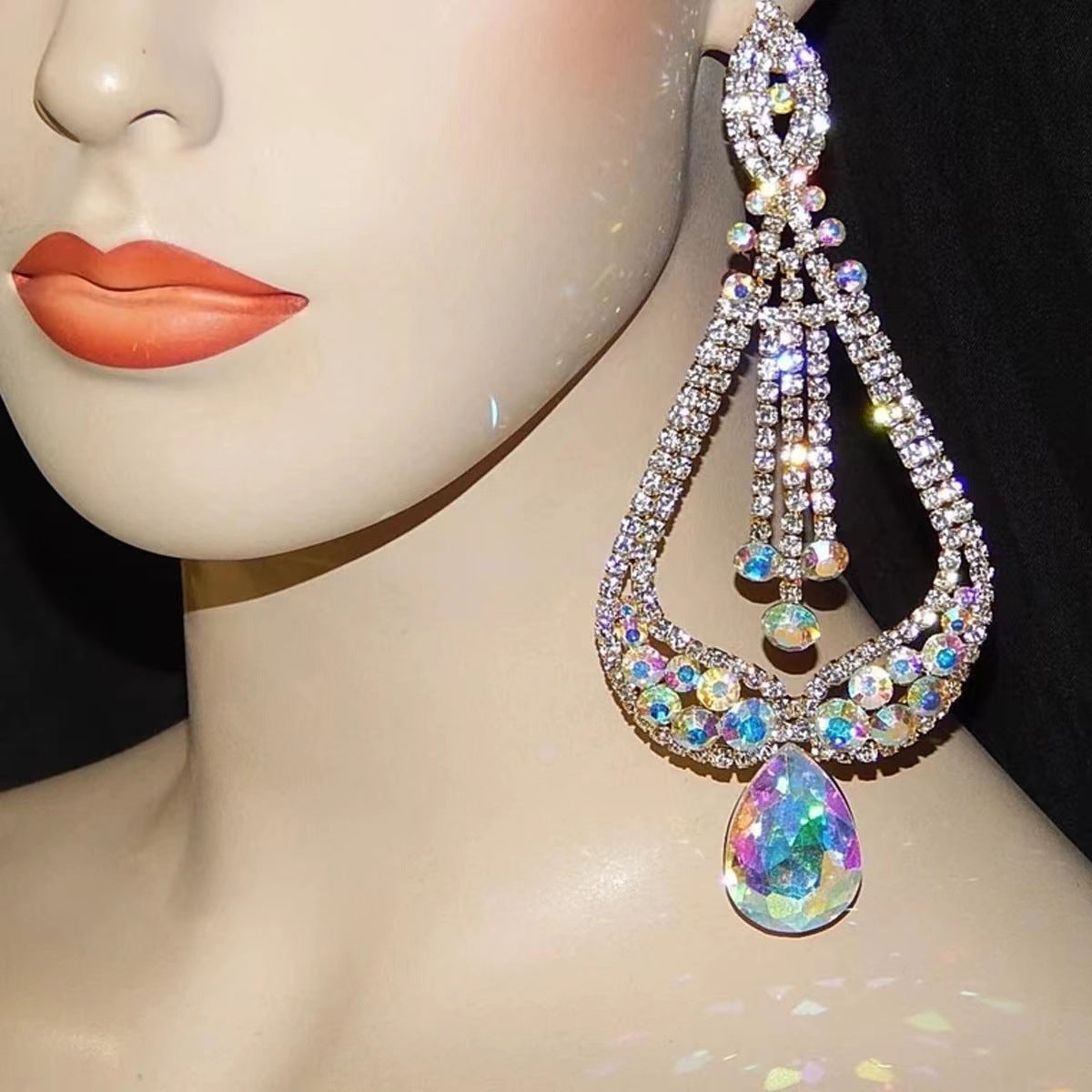 European And American Colorful Heart-shaped Micro-set Aaa Rhinestones Bridal Wedding Earrings