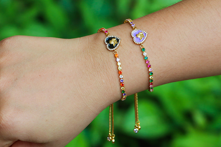 Korean Style Indie Pop Jewelry Environmental Protection Guardians Bracelet Colorful Oil Necklace Enamel Bracelet Ins Fashion Full Gang Drill Bracelet