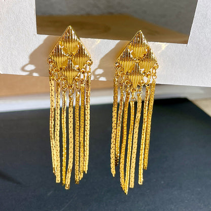 1 Pair Elegant Retro Geometric Tassel Copper Gold Plated Drop Earrings