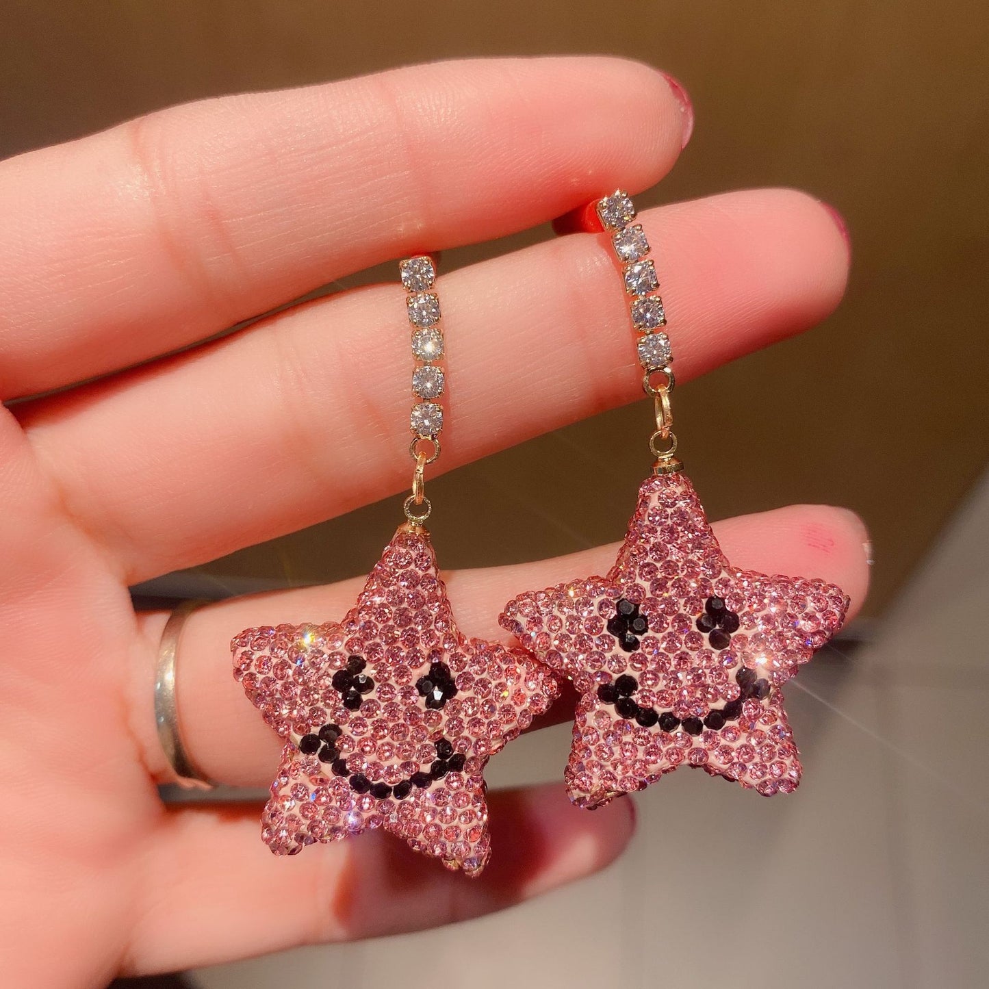 Wholesale Jewelry Original Design Pentagram Rhinestone Drop Earrings