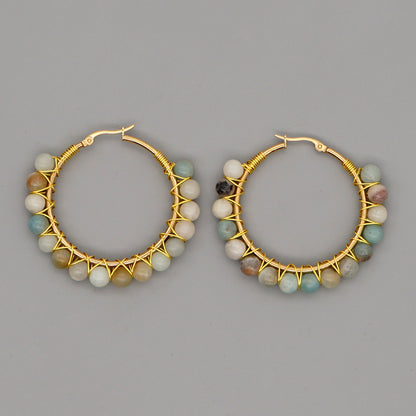 Simple Exaggerated Ethnic Gem Large Hoop Earrings