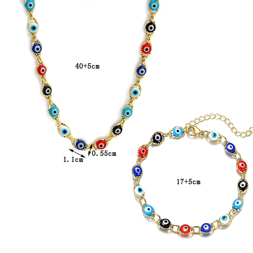 Wholesale Retro Devil's Eye Stainless Steel Glass Bracelets Anklet Necklace