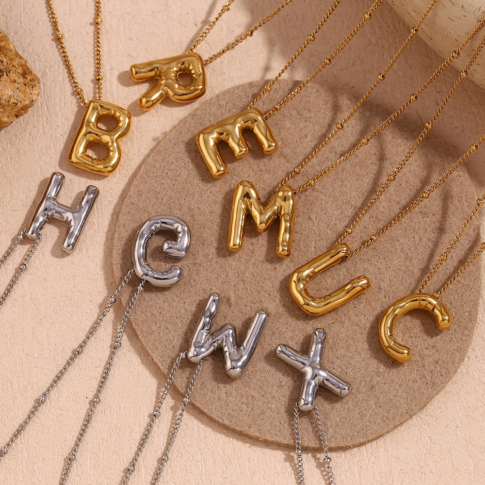 Fashion Letter Number Text Stainless Steel 18K Gold Plated Necklaces