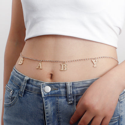 Fashion Letter Metal Rhinestones Waist Chain