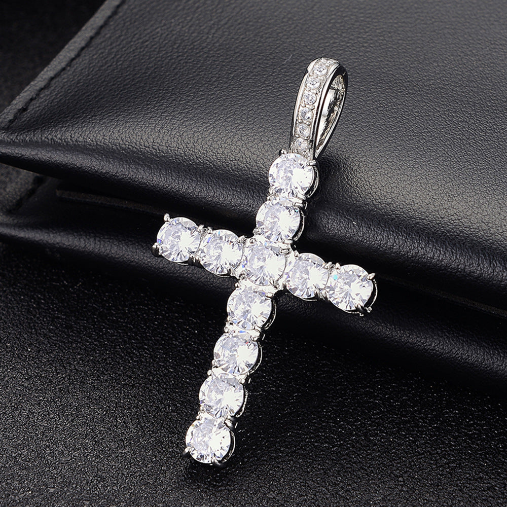 European And American Hip Hop Super Cool Small Zircon Cross Pendant Trend Pop Style Jewelry