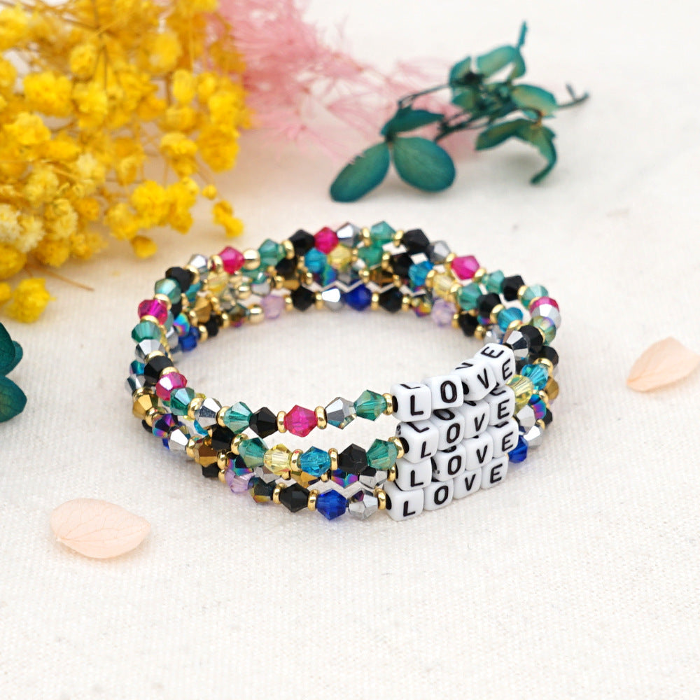 Bohemian Style Color Crystal Letter Beaded Small Bracelet