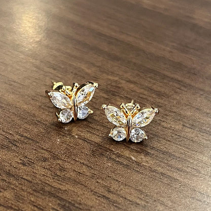 Simple Style Butterfly Copper Ear Studs Plating Inlay Zircon Copper Earrings