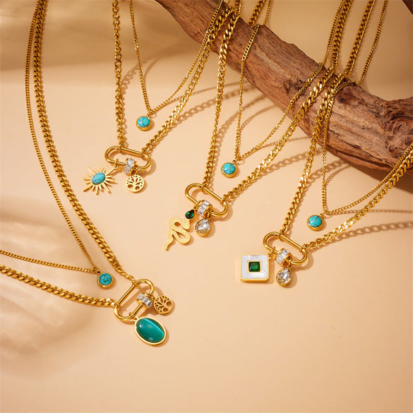 Fashion Square Octagram Chain Stainless Steel Electroplating Necklaces