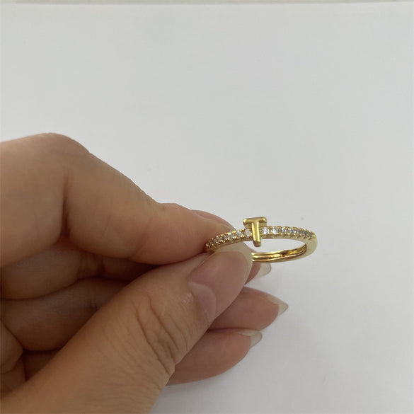 Cross-border new 26 initials micro-inlaid zircon open rings ins style personalized design English letter jewelry